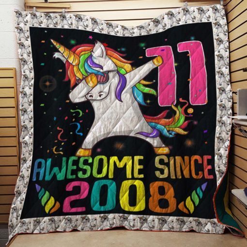 11 Years Old 11th Birthday Unicorn Dabbing Quilt
