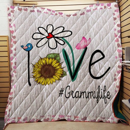Mom Love Grammy Life #Grammylife Heart Floral Gift Quilt