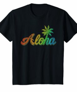 Aloha Hawaii T-shirt Vintage Hawaiian Retro Rainbow Tee