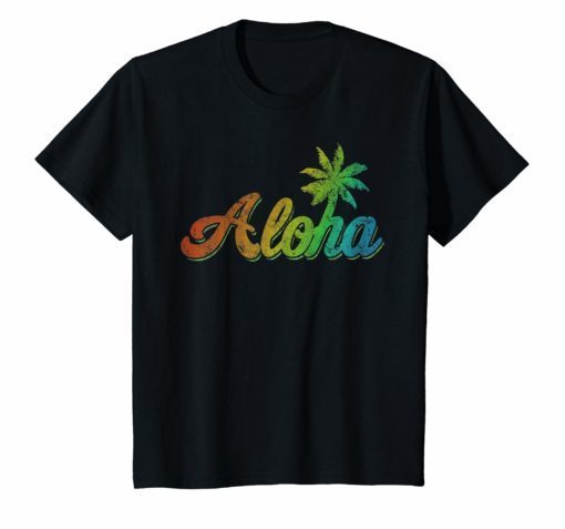 Aloha Hawaii T-shirt Vintage Hawaiian Retro Rainbow Tee