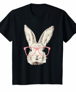 Cute Bunny Rabbit Pink Glasses Funny Hipster Easter Tshirt