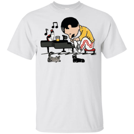 Freddie Peanuts Playing Piano And Cat Youth Kids T-Shirt