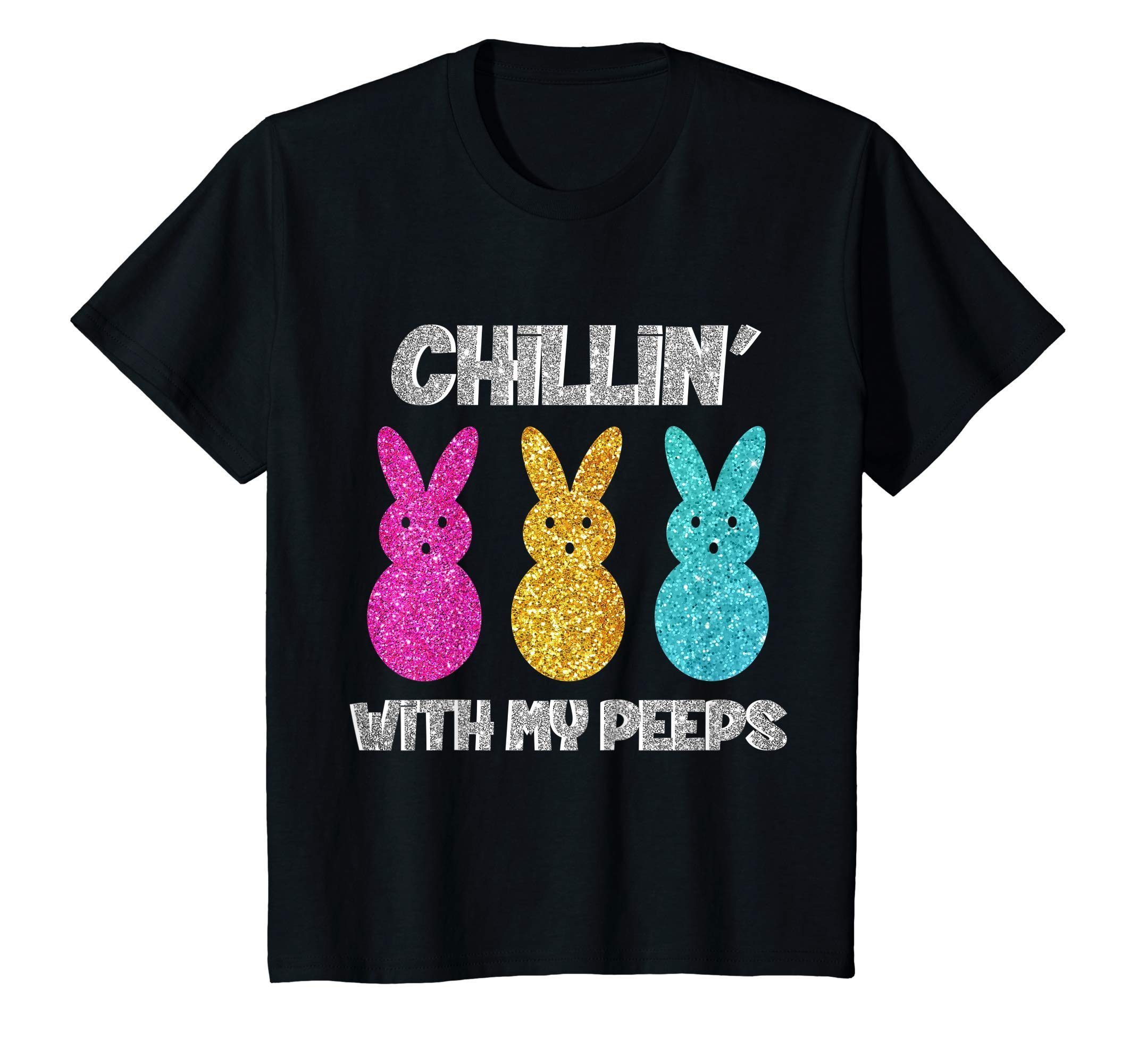 Funny Colorful Bunny Chillin With My Peeps Easter T-Shirt