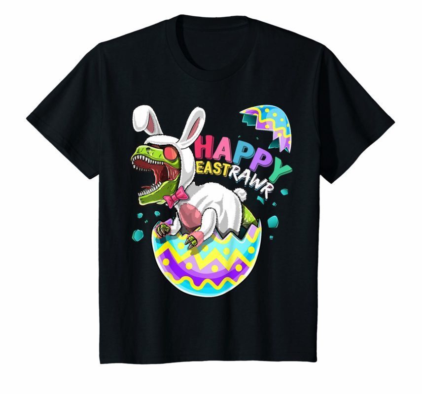 Happy Eastrawr T Rex Dinosaur Easter Bunny Egg Shirt Kids - OrderQuilt.com