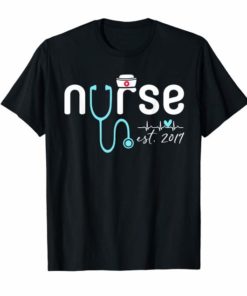 New nurse est. 2019 with heartbeat hat Stethoscope t-shirt