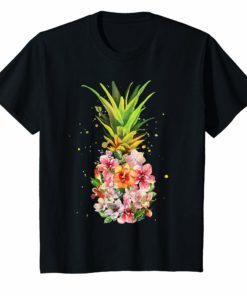 Pineapple Flowers Shirt Women Aloha Hawaii Vintage Hawaiian