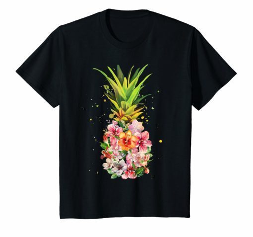 Pineapple Flowers Shirt Women Aloha Hawaii Vintage Hawaiian