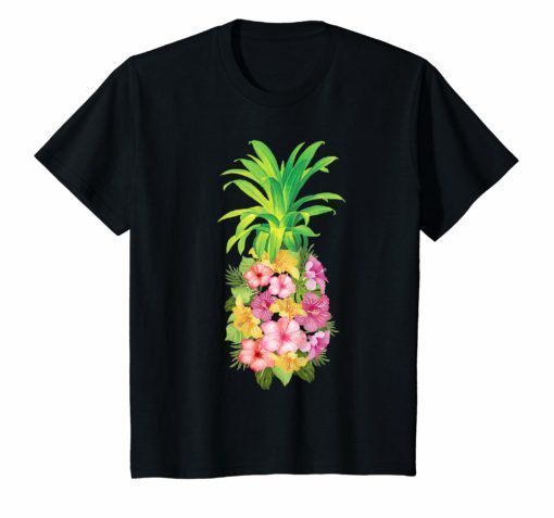 Pineapple Flowers Tshirt Women Aloha Hawaii Vintage Hawaiian