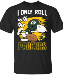Snoopy I Only Roll With Packers Football Team T-Shirt For Fan