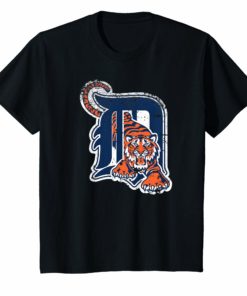 Tiger Mascot Distressed Detroit Base T-Shirt New