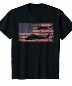 UH-60 Black Hawk Helicopter T Shirt Gift USA Flag Tee