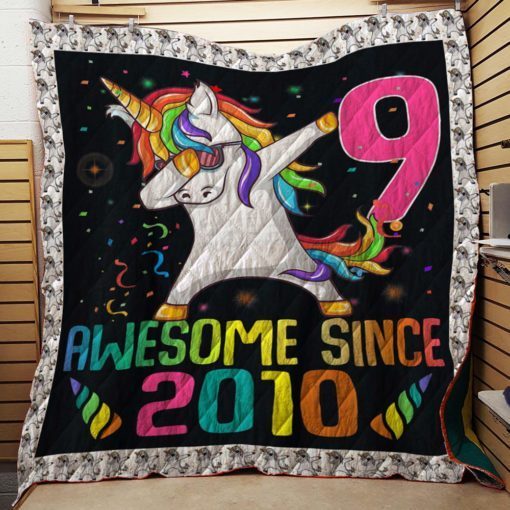 9 Years Old 9th Birthday Unicorn Dabbing Quilt Girl Party
