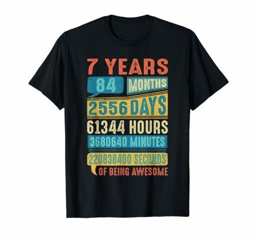 7 Years Old 7th Birthday Gifts Vintage Tee Shirt 84 Months