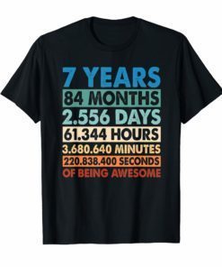 7 Years Old 7th Birthday Vintage Retro T Shirt 84 Months tee