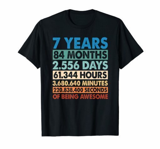 7 Years Old 7th Birthday Vintage Retro T Shirt 84 Months tee