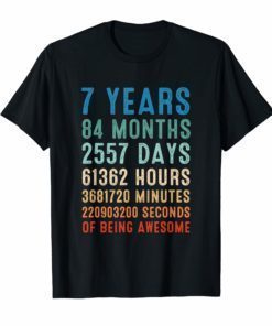 7 Years Old 7th Birthday Vintage Retro Tee Shirt 84 Months