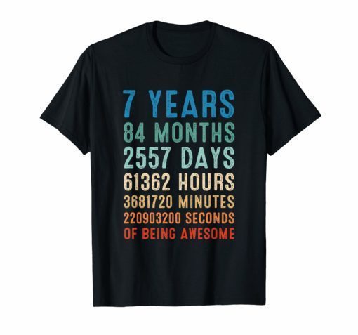 7 Years Old 7th Birthday Vintage Retro Tee Shirt 84 Months