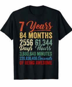 7th Birthday Vintage Retro T Shirt 7 Years Old 84 Months