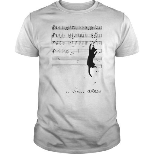 Black Cat On Musical Notes Symphony For Cat Lovers T-Shirt
