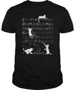 Cute Cat Kitty Playing Music Clef Piano Musician Art T-Shirt