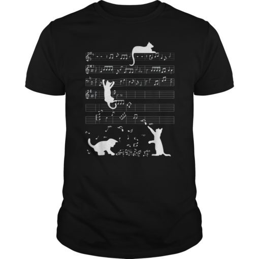 Cute Cat Kitty Playing Music Clef Piano Musician Art T-Shirt