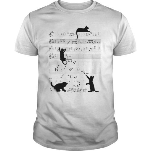Cute Cat Kitty Playing Music Note Clef Musician Art T-Shirts