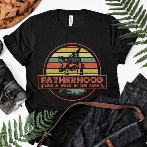 Fatherhood Like A Walk In The Park T-shirt Dad Retro Sunset Tee Shirt