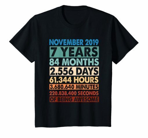 Kids November 2019 - 7th Birthday T-Shirt Awesome Retro & Vintage