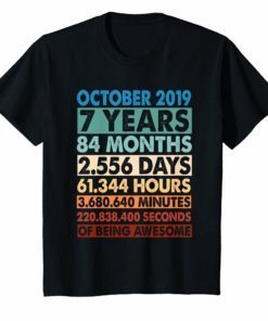 Kids October 2019 - 7th Birthday T-Shirt Awesome Retro & Vintage