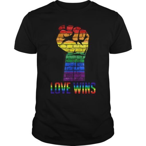 Love Wins Raised Fist Rainbow Flag LGBT Gay Pride Tshirt