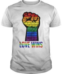 Love Wins Raised Fist Rainbow Flag LGBT Gay Pride Tshirts