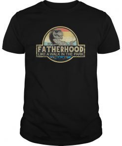 Mens Fatherhood Like A Walk In The Park Dad Retro Sunset T-rex T-Shirt