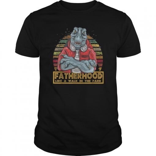 Mens Fatherhood Like A Walk In The Park TShirt Dad Retro Sunset TShirts