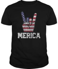 Merica Rock Sign 4th of July Vintage American Flag Retro USA TShirt