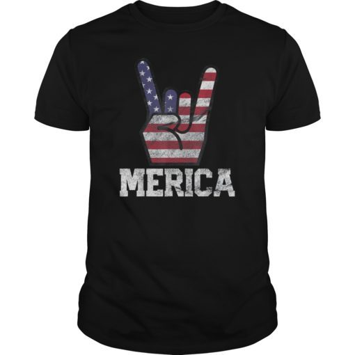 Merica Rock Sign 4th of July Vintage American Flag Retro USA TShirt