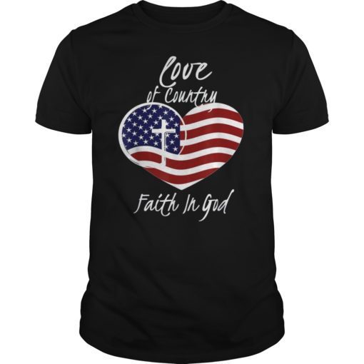 Patriotic Christian Faith In God Heart Cross American Flag T-Shirt