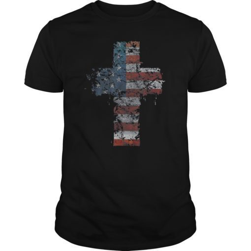 Patriotic Cross American Flag 4th Of July T-shirt