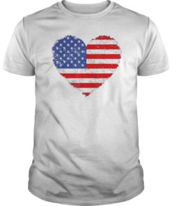 USA Flag Heart T Shirt 4th July Red White Blue Stars Stripes