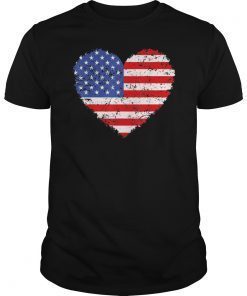 Mens USA Flag Heart Tee Shirts 4th July Red White Blue Stars Stripes