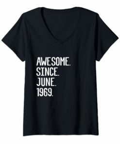 Womens Awesome Since June 1969 - 50 Years Old, 50th Birthday Gift V-Neck T-Shirt