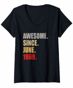 Womens Awesome since June 1969 T-Shirt Vintage 50th Birthday V-Neck T-Shirt