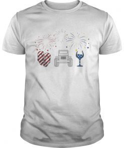 4th of July Flip Flops Jeep and Wine Firework T-Shirt