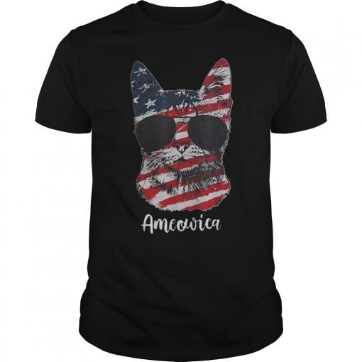 Ameowica Meow Cat American Flag 4th of July Patriotic Shirt