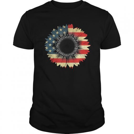 America Sunflower Flag 4th July American Patriotic Flower Tee Shirt