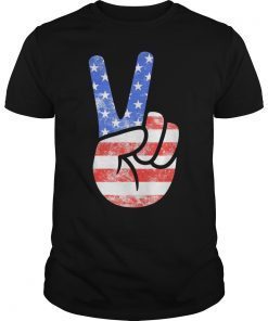 American Flag Peace Sign Hand Shirt Fourth of July Gift Tee