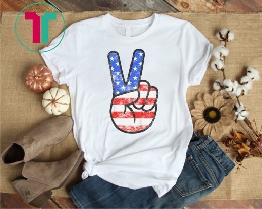 American Flag Peace Sign Hand T-Shirt Fourth of July Gift T-Shirt