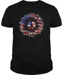 Flower Peace Sign Tshirt American Flag 4th of July T-Shirt