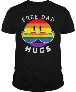 Free Dad Hugs Shirt Rainbow Emoji Mustache LGBT Proud Dad