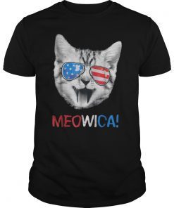 Funny Meowica 4th of july Cat USA American Flag T-Shirt