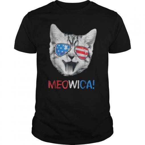 Funny Meowica 4th of july Cat USA American Flag T-Shirt